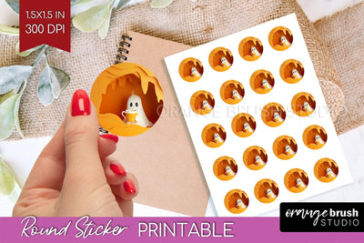 3D Halloween Round Sticker - Spooky Printable Sticker Sheet Sublimation OrangeBrushStudio 