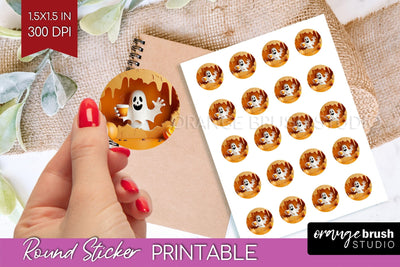 3D Halloween Round Sticker - Spooky Printable Sticker Sheet Sublimation OrangeBrushStudio 