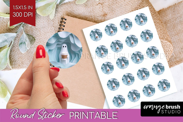 3D Halloween Round Sticker - Spooky Printable Sticker Sheet Sublimation OrangeBrushStudio 