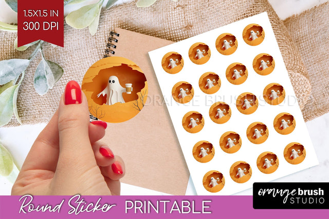 3D Halloween Round Sticker - Spooky Printable Sticker Sheet Sublimation OrangeBrushStudio 