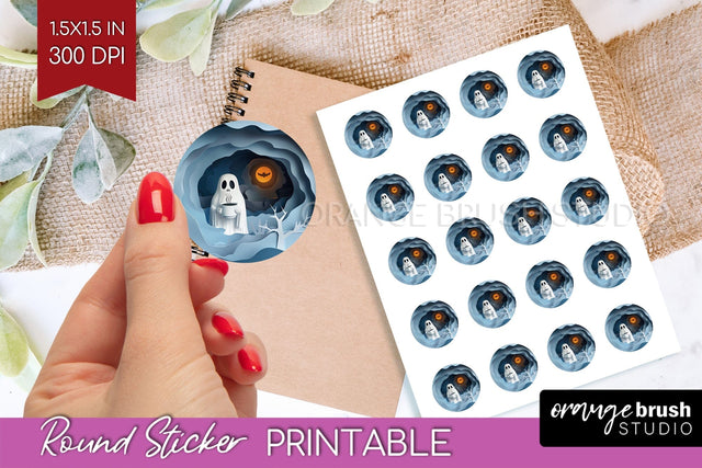 3D Halloween Round Sticker - Spooky Printable Sticker Sheet Sublimation OrangeBrushStudio 