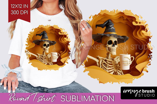 3D Halloween Round Tshirt Background, Spooky Tshirt PNG Sublimation OrangeBrushStudio 