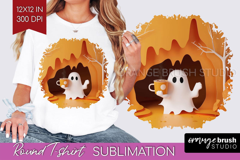 3D Halloween Round Tshirt Background, Spooky Tshirt PNG Sublimation OrangeBrushStudio 