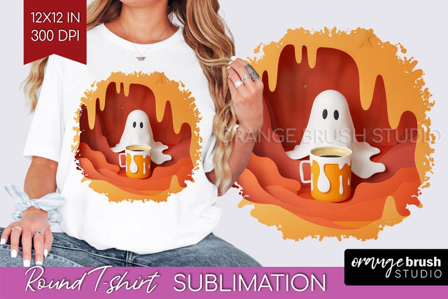 3D Halloween Round Tshirt Background, Spooky Tshirt PNG Sublimation OrangeBrushStudio 