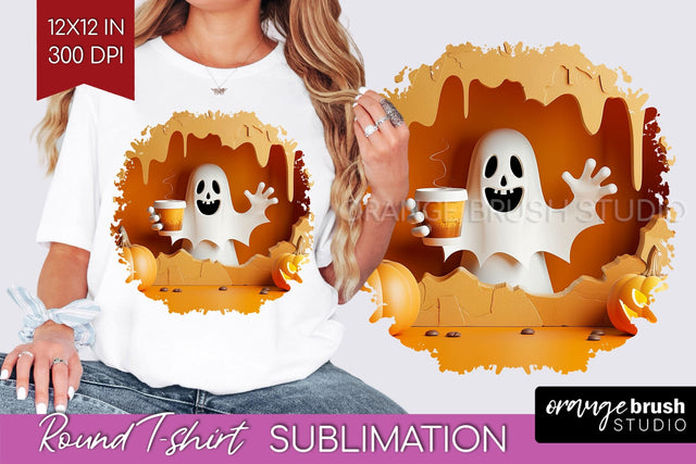 3D Halloween Round Tshirt Background, Spooky Tshirt PNG Sublimation OrangeBrushStudio 