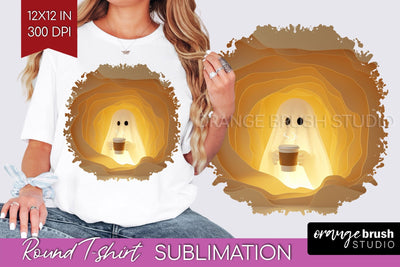 3D Halloween Round Tshirt Background, Spooky Tshirt PNG Sublimation OrangeBrushStudio 