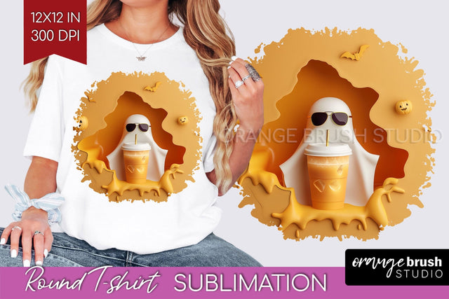 3D Halloween Round Tshirt Background, Spooky Tshirt PNG Sublimation OrangeBrushStudio 