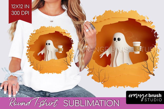 3D Halloween Round Tshirt Background, Spooky Tshirt PNG Sublimation OrangeBrushStudio 