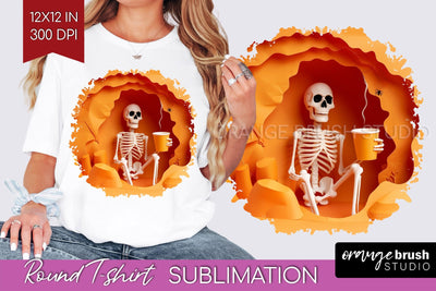 3D Halloween Round Tshirt Background, Spooky Tshirt PNG Sublimation OrangeBrushStudio 