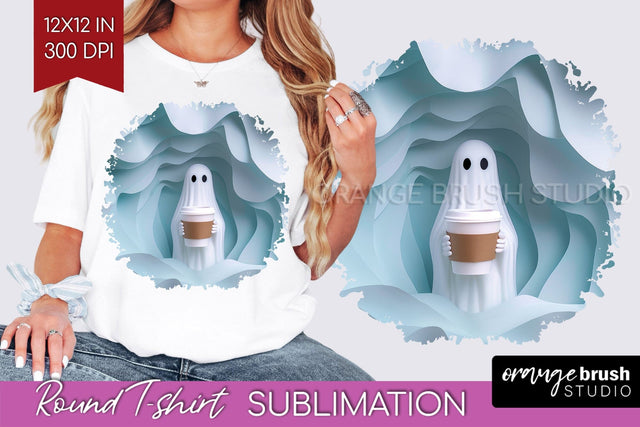 3D Halloween Round Tshirt Background, Spooky Tshirt PNG Sublimation OrangeBrushStudio 