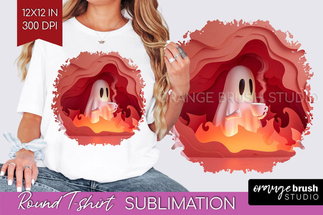 3D Halloween Round Tshirt Background, Spooky Tshirt PNG Sublimation OrangeBrushStudio 