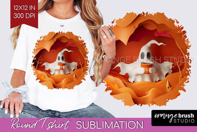 3D Halloween Round Tshirt Background, Spooky Tshirt PNG Sublimation OrangeBrushStudio 