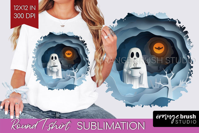 3D Halloween Round Tshirt Background, Spooky Tshirt PNG Sublimation OrangeBrushStudio 