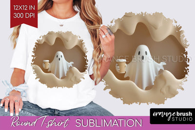 3D Halloween Round Tshirt Background, Spooky Tshirt PNG Sublimation OrangeBrushStudio 