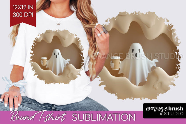 3D Halloween Round Tshirt Background, Spooky Tshirt PNG Sublimation OrangeBrushStudio 