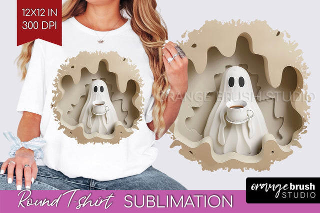 3D Halloween Round Tshirt Background, Spooky Tshirt PNG Sublimation OrangeBrushStudio 