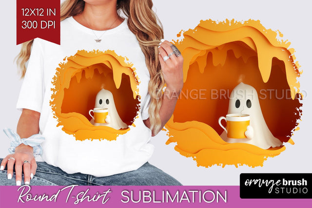 3D Halloween Round Tshirt Background, Spooky Tshirt PNG Sublimation OrangeBrushStudio 