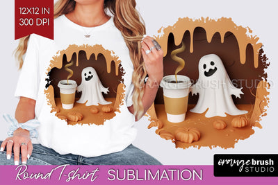 3D Halloween Round Tshirt Background, Spooky Tshirt PNG Sublimation OrangeBrushStudio 