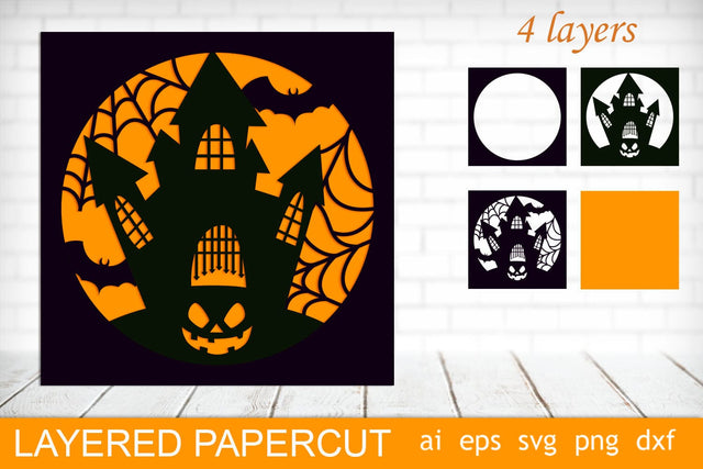 3d Halloween shadow box with haunted house svg 3D Paper AnastasiyaArtDesign 