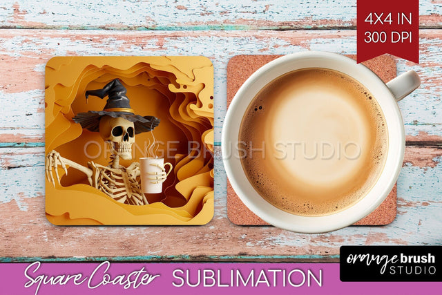 3D Halloween Square Coaster - Spooky Coaster Sublimation Sublimation OrangeBrushStudio 