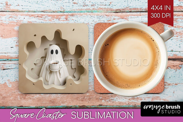 3D Halloween Square Coaster - Spooky Coaster Sublimation Sublimation OrangeBrushStudio 