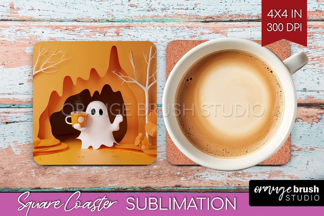 3D Halloween Square Coaster - Spooky Coaster Sublimation Sublimation OrangeBrushStudio 