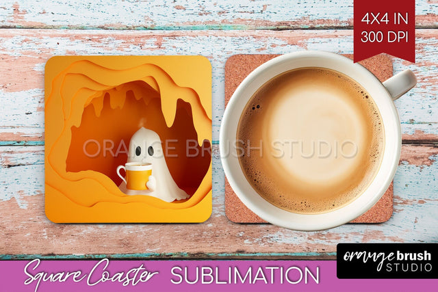 3D Halloween Square Coaster - Spooky Coaster Sublimation Sublimation OrangeBrushStudio 