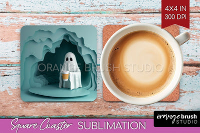 3D Halloween Square Coaster - Spooky Coaster Sublimation Sublimation OrangeBrushStudio 