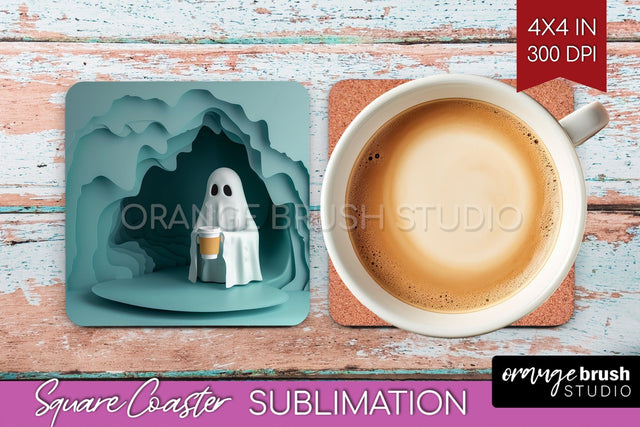 3D Halloween Square Coaster - Spooky Coaster Sublimation Sublimation OrangeBrushStudio 