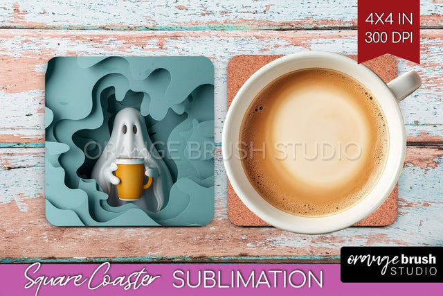 3D Halloween Square Coaster - Spooky Coaster Sublimation Sublimation OrangeBrushStudio 