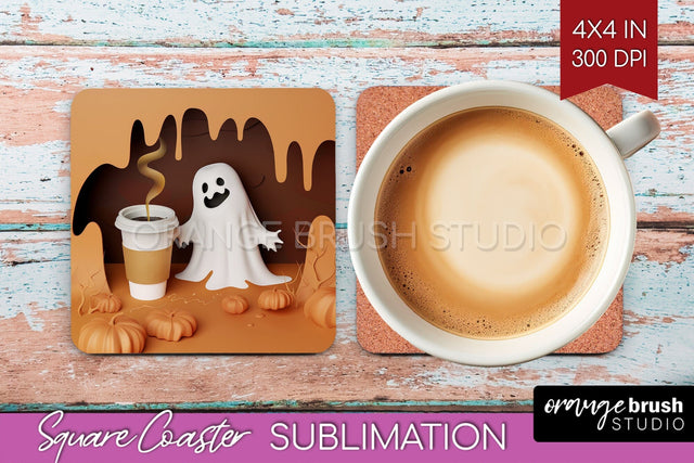 3D Halloween Square Coaster - Spooky Coaster Sublimation Sublimation OrangeBrushStudio 