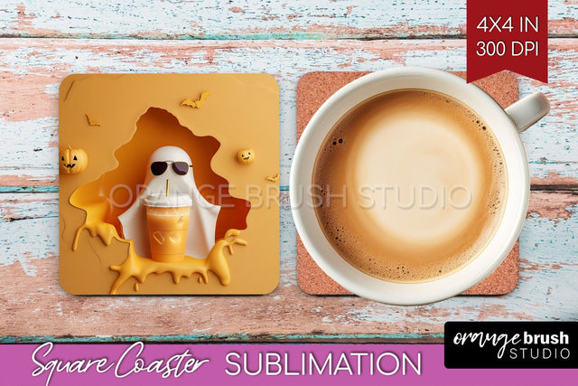 3D Halloween Square Coaster - Spooky Coaster Sublimation Sublimation OrangeBrushStudio 