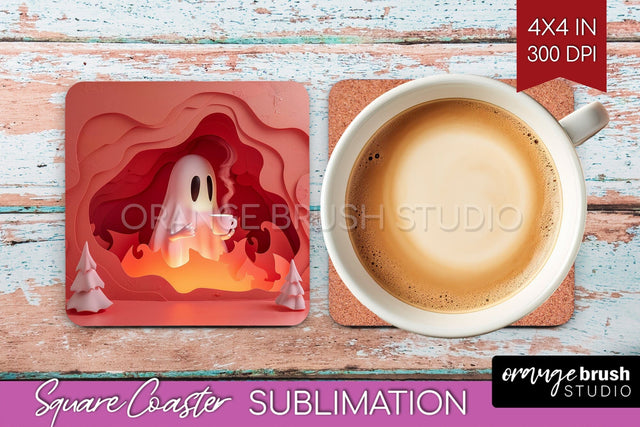 3D Halloween Square Coaster - Spooky Coaster Sublimation Sublimation OrangeBrushStudio 