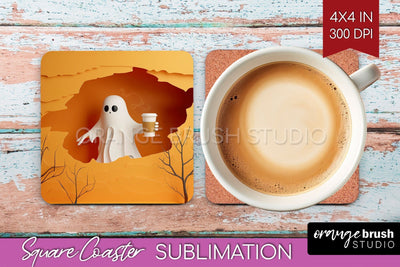 3D Halloween Square Coaster - Spooky Coaster Sublimation Sublimation OrangeBrushStudio 