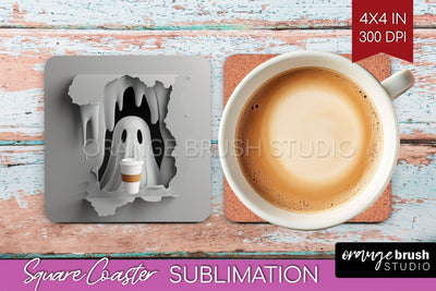 3D Halloween Square Coaster - Spooky Coaster Sublimation Sublimation OrangeBrushStudio 