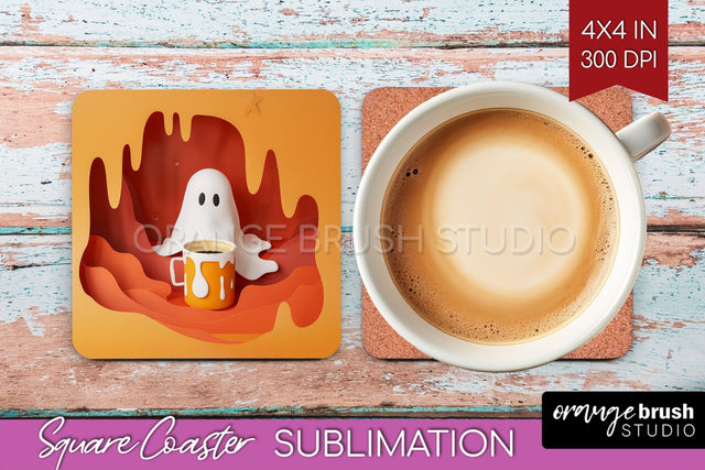 3D Halloween Square Coaster - Spooky Coaster Sublimation Sublimation OrangeBrushStudio 