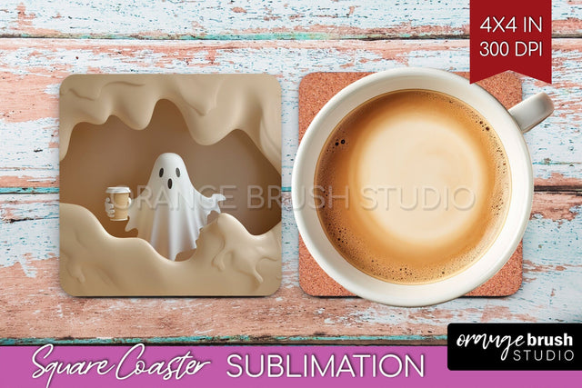 3D Halloween Square Coaster - Spooky Coaster Sublimation Sublimation OrangeBrushStudio 
