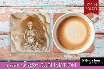 3D Halloween Square Coaster - Spooky Coaster Sublimation Sublimation OrangeBrushStudio 