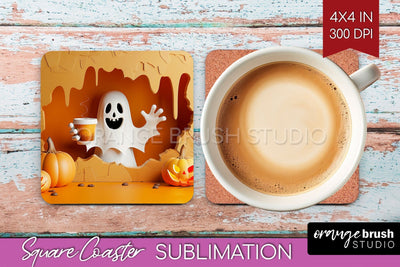 3D Halloween Square Coaster - Spooky Coaster Sublimation Sublimation OrangeBrushStudio 