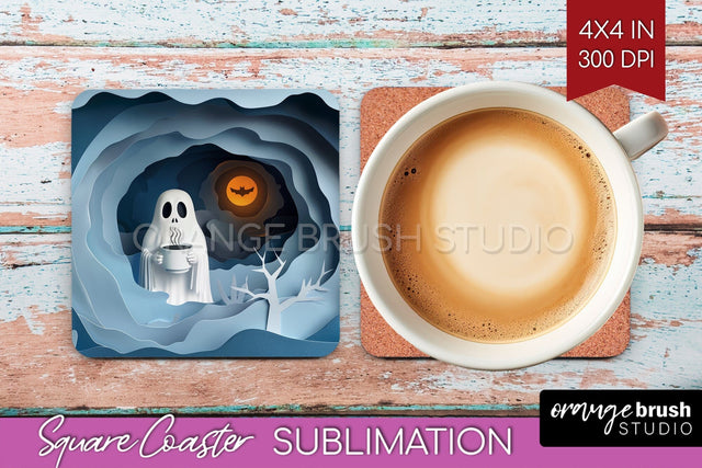 3D Halloween Square Coaster - Spooky Coaster Sublimation Sublimation OrangeBrushStudio 