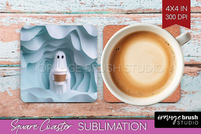3D Halloween Square Coaster - Spooky Coaster Sublimation Sublimation OrangeBrushStudio 