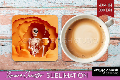 3D Halloween Square Coaster - Spooky Coaster Sublimation Sublimation OrangeBrushStudio 