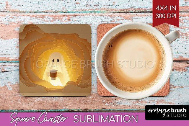 3D Halloween Square Coaster - Spooky Coaster Sublimation Sublimation OrangeBrushStudio 