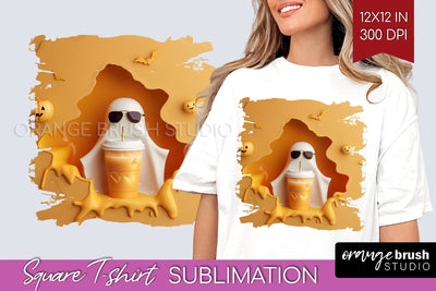 3D Halloween Square Tshirt Background, Spooky Tshirt PNG Sublimation OrangeBrushStudio 