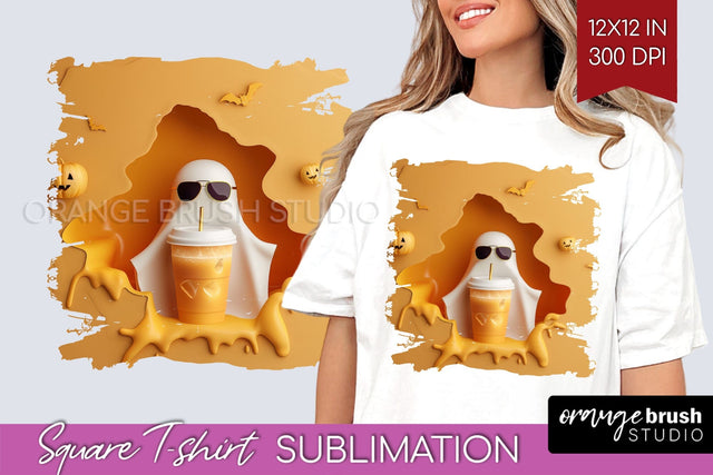3D Halloween Square Tshirt Background, Spooky Tshirt PNG Sublimation OrangeBrushStudio 