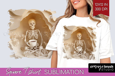 3D Halloween Square Tshirt Background, Spooky Tshirt PNG Sublimation OrangeBrushStudio 