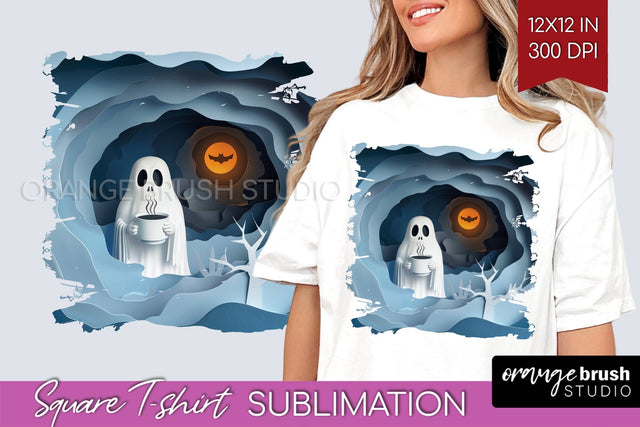 3D Halloween Square Tshirt Background, Spooky Tshirt PNG Sublimation OrangeBrushStudio 