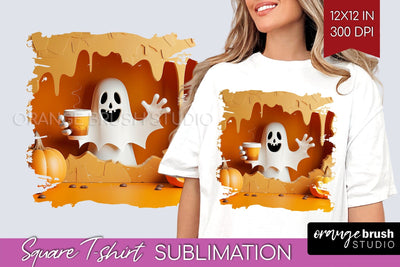 3D Halloween Square Tshirt Background, Spooky Tshirt PNG Sublimation OrangeBrushStudio 