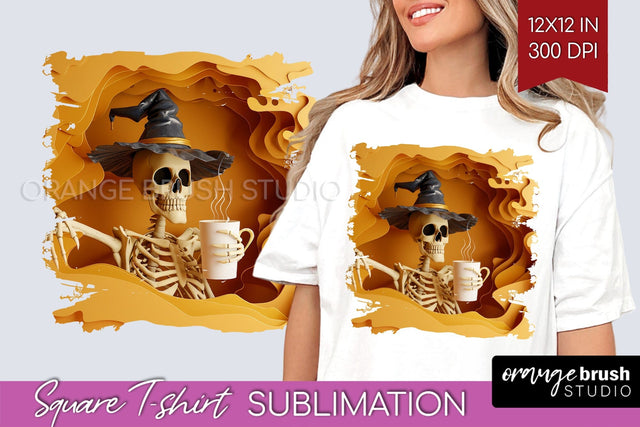 3D Halloween Square Tshirt Background, Spooky Tshirt PNG Sublimation OrangeBrushStudio 