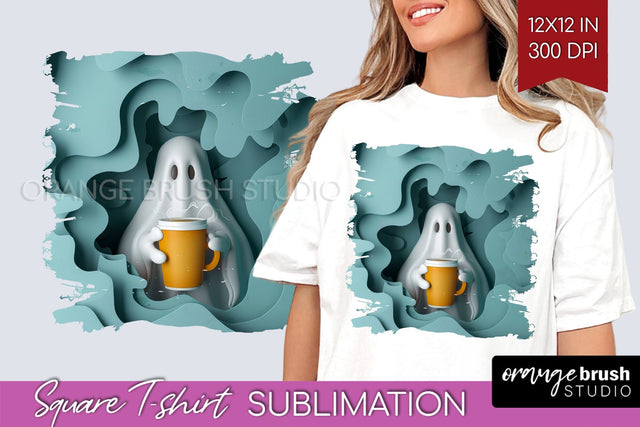 3D Halloween Square Tshirt Background, Spooky Tshirt PNG Sublimation OrangeBrushStudio 